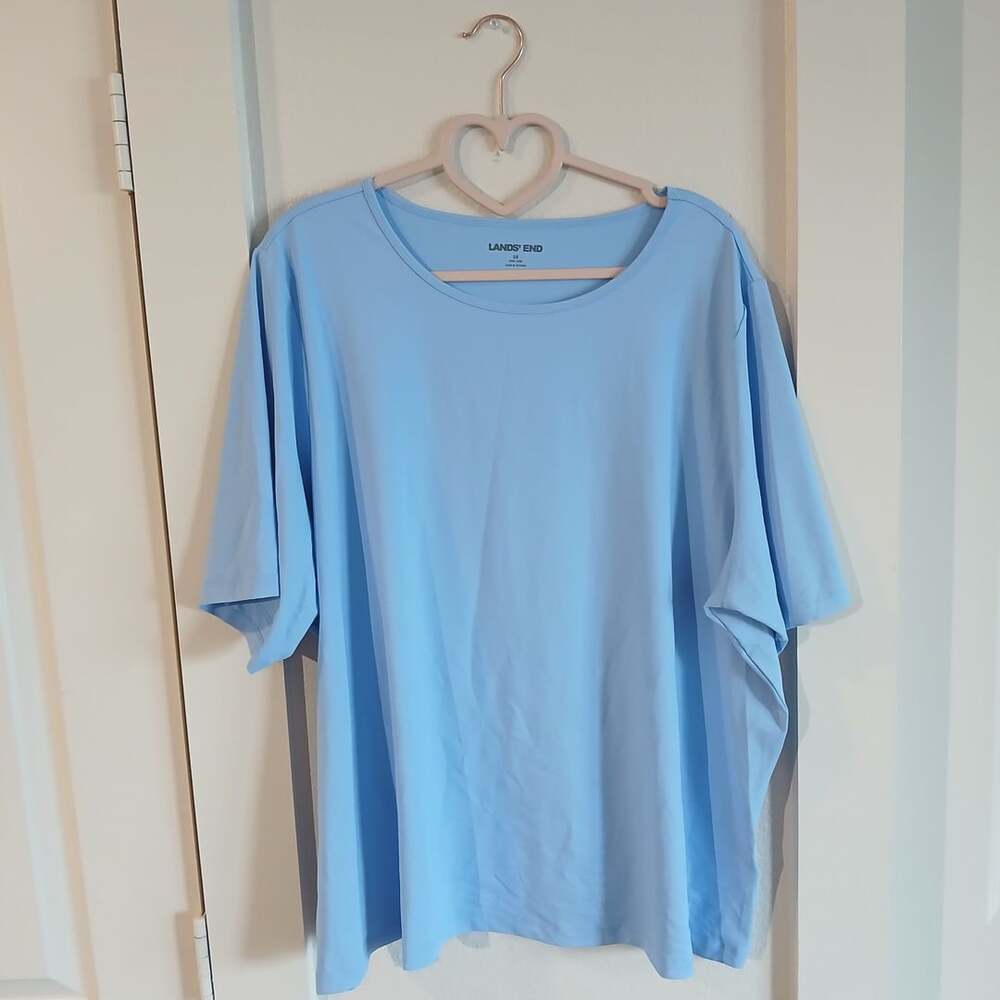 Lands' End Light Blue Short Sleeve Round Neck Plus Size T-Shirt 2X 20W-22W
